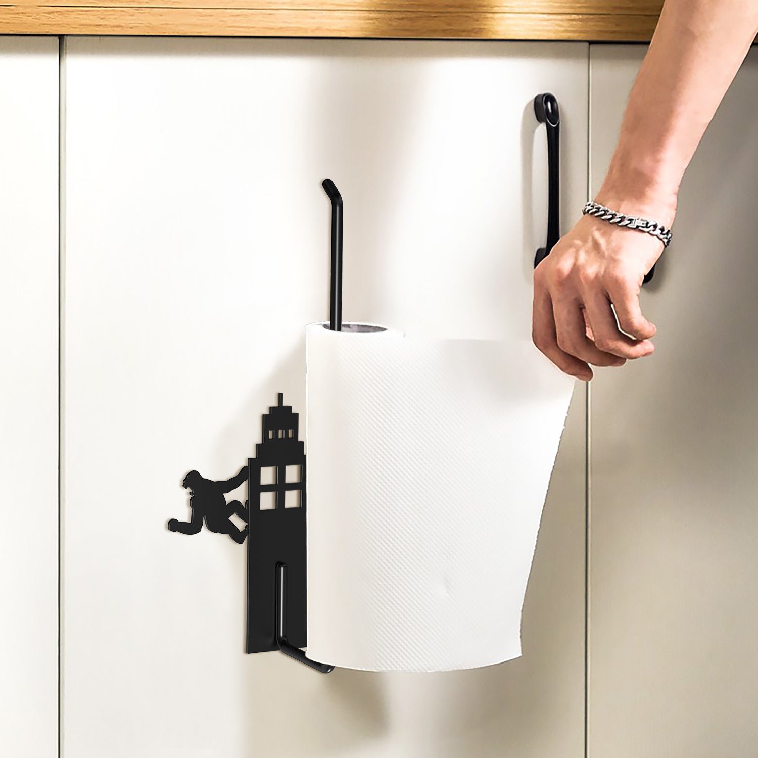 Hanging Paper Towel Holder Under Cabinet, Black Paper Towel Holder Wall  Mount, Adhesive/Drilling Paper Towel Rack for Kitchen Towel Rolls Bathroom